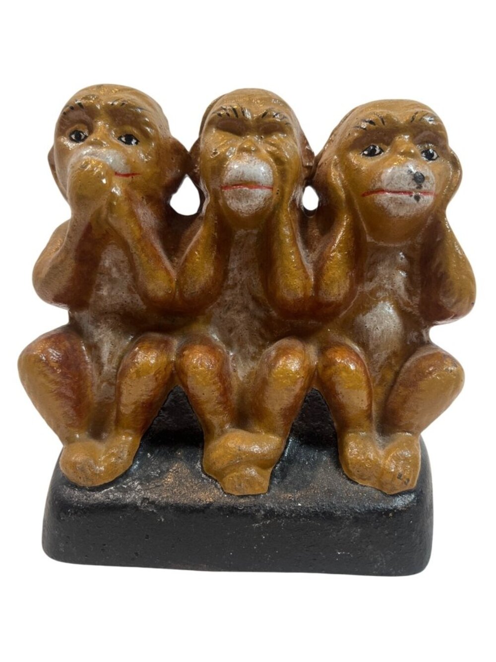 Three Wise Monkeys Cast Iron Figurine Coin Bank Hear No Evil Speak No Evil See N